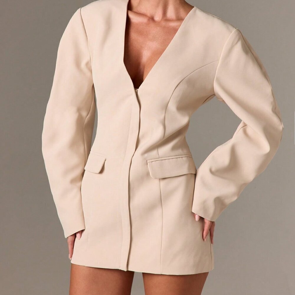 Apricot Elegant Women's Statement Sleeve Blazer Mini Dress - Picture 4 of 6